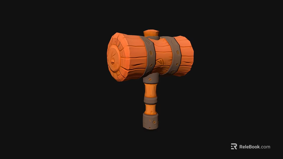 Handcrafted Wooden Hammer With Striped Design Brown Handle And Decorative Details 3d model 