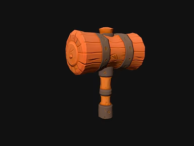 Handcrafted Wooden Hammer With Striped Design Brown Handle And Decorative Details 3d model