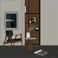 Modern Accent Chair in Stylish Interior with Side Table Dried Pampas Grass and Artwork