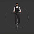 Vintage High Wheel Bicycle With Gentleman In Formal Attire On Dark Background