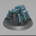 Blue Multi Legged Robotic Creature on Silver Circular Platform Mechanical Design 3d model