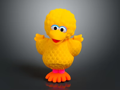 Yellow Honeycomb Textured Chicken Toy With Blue Eyes Pink Feet And Open Arms 3d model