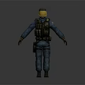 3D Model of Tactical Character in Blue Uniform With Yellow Visor and Vest