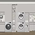 White Bathroom Cabinet Rack With Washing Machine Dryer And Open Shelves For Toiletries