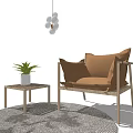 Comfortable Leisure Chair With Wooden Frame Brown Cushion Side Table Green Plant And Round Rug