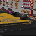 Yellow And Black Robotic Arm Moving Box By Red Storage Shelf In Industrial Scene