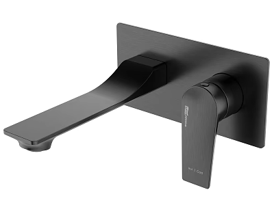 Black Modern Wall Mounted Faucet With Sleek Design And Long Spout Handle 3d model