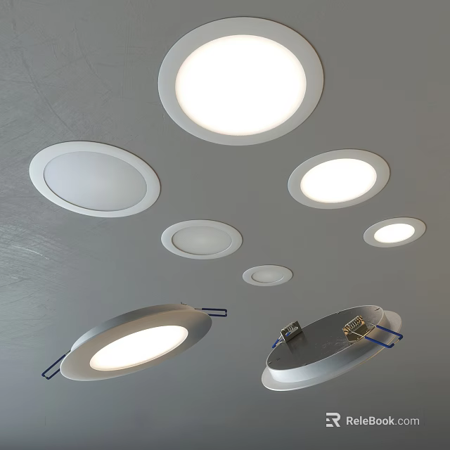 Modern Ceiling Mounted Downlights and Spotlights in Various Sizes with Bright Illumination 3d model 