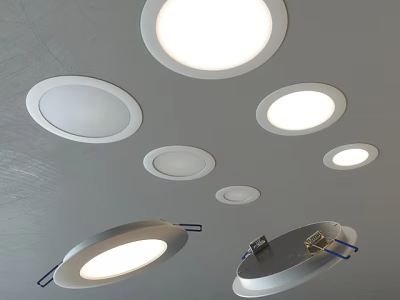 Modern Ceiling Mounted Downlights and Spotlights in Various Sizes with Bright Illumination 3d model