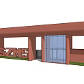 SZMS Entrance Gate With Red Structure Columns And Glass Door Design 3d model