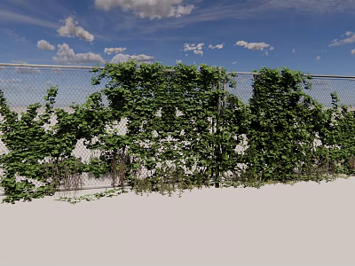 Green Vines Covering Metal Fence With Lush Leaves And Blue Sky Background 3d model