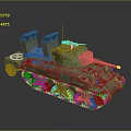 Vintage Heavy Military Tank With Camouflage Paint Turret Cannon And Metal Tracks