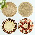 Various Woven Round Rugs with Natural Tones and Colorful Geometric Patterns for Home Decor