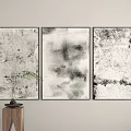 Three Abstract Paintings Grayscale Textured Wall Art Hung On Wall With Potted Plant