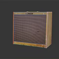 Vintage Wooden Speaker With Grill Panel Worn Edges And Dark Background Reflection