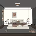 Modern Minimalist Bedroom Interior With Upholstered Bed Nightstands Lamps And Wall Art