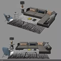 Modern Fabric Sofa Coffee Table Set With Area Rug Side Table And Lamp 3d model