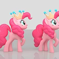 Two Pink Pony Figurines with Golden Crown Blue Balls Curly Mane Tail Photo Spot