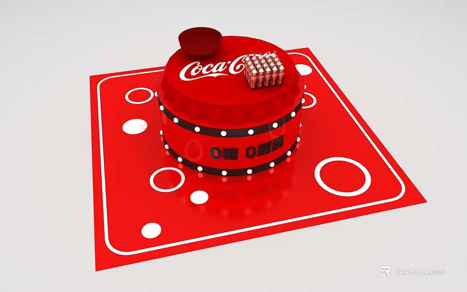 Coca Cola Themed Interactive Zone With Red Mat And White Circles Design 3d model 