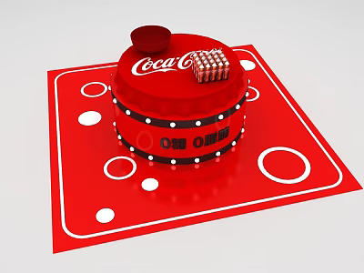 Coca Cola Themed Interactive Zone With Red Mat And White Circles Design 3d model