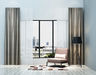 Modern sofa chair curtain leisure chair floor lamp combination 3d model