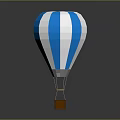 Blue And White Striped Hot Air Balloon With Wooden Basket And Classic Design