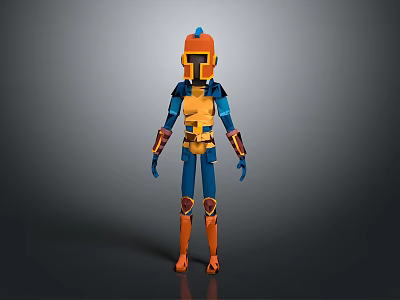 3D Rendered Mechanical Character With Blue Orange Armor Helmet And Limb Structure Design 3d model