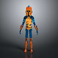 3D Rendered Mechanical Character With Blue Orange Armor Helmet And Limb Structure Design