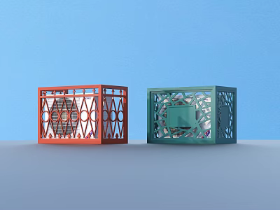 Two Colored Red And Green Cube Shaped Air Cooler Fan With Hollow Design 3d model