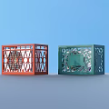 Two Colored Red And Green Cube Shaped Air Cooler Fan With Hollow Design