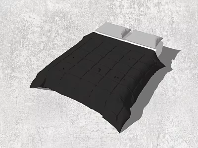 Modern Double Bed With Black Comforter And White Pillows On Gray Textured Background 3d model
