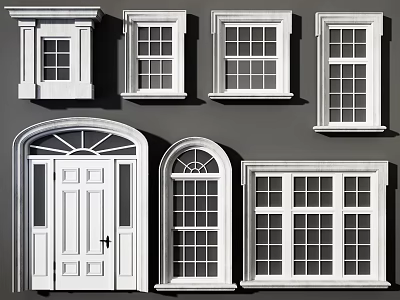 White Casement Windows With Classic Frames And Various Sizes For Home Design 3d model