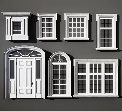 White Casement Windows With Classic Frames And Various Sizes For Home Design 3d model