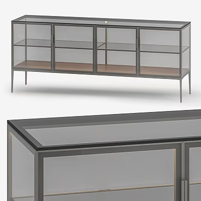 Modern Console Table Sideboard With Glass Doors Metal Frame And Wooden Shelves 3d model