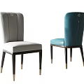 Modern Gray and Blue Dining Chairs with Upholstered Backrests Dark Wooden Legs Gold Tips