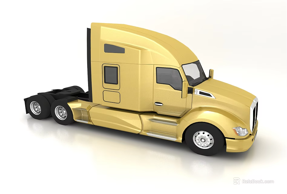Golden Semi Truck With Sleek Modern Design And Shiny Exterior 3d model 