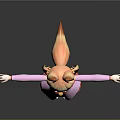 Anime Style 3D Character Girl With Fox Ears In Pink Kimono Top And Red Skirt