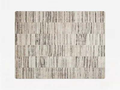 Square Rug With Geometric Striped Block Design In Neutral Tones For Modern Home 3d model