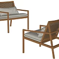 Modern Wooden Frame Lounge Chair With Rattan Back And Comfortable Seat Cushion