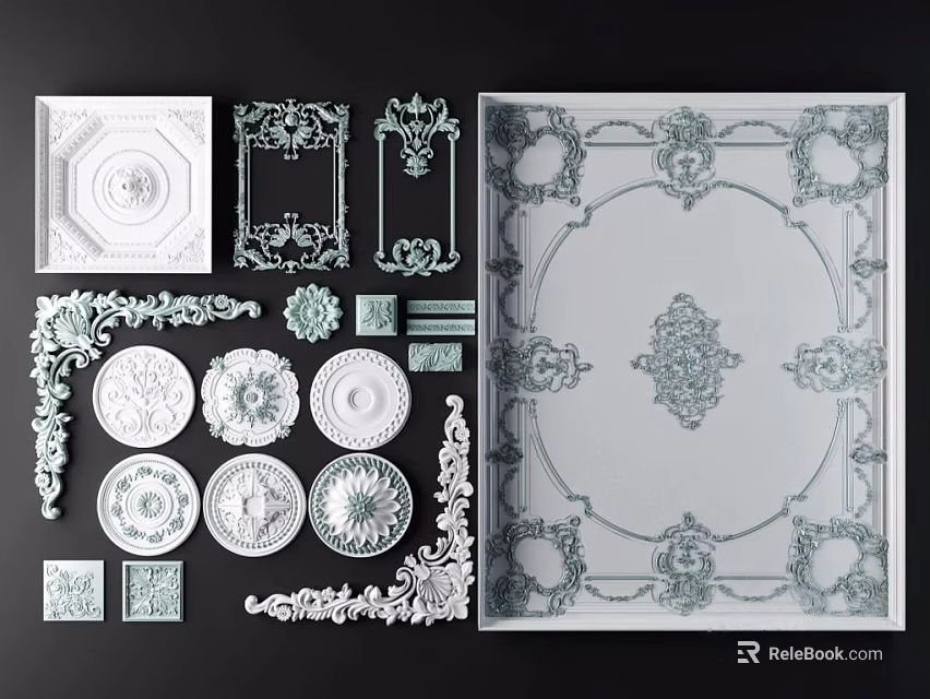 Ornate Decorative Classical Carvings With Intricate Ceiling Decorations And Border Patterns 3d model