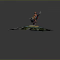 Game Movie Character Standing on Circular Platform With Green Rock Blue Base Armor and Weapon