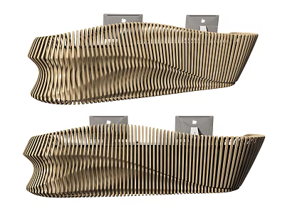 Modern Wooden Reception Desk With Wavy Striped Design And Stylish Structure 3d model