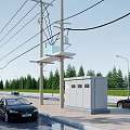 Road Facilities Including Utility Poles Power Lines Street Lamps And Electrical Cabinets With Trees