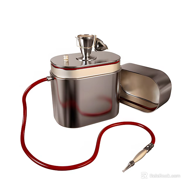 Vintage Industrial Style Decorative Ornament Set With Metal Lidded Container And Red Hose 3d model 