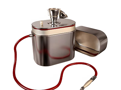 Vintage Industrial Style Decorative Ornament Set With Metal Lidded Container And Red Hose 3d model
