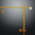 Yellow Tower Crane With Boom Hook And Reflective Base On Dark Background 3d model