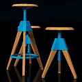 Modern Wooden Bar Stools With Blue Tripod Legs And Adjustable Screw Shelf