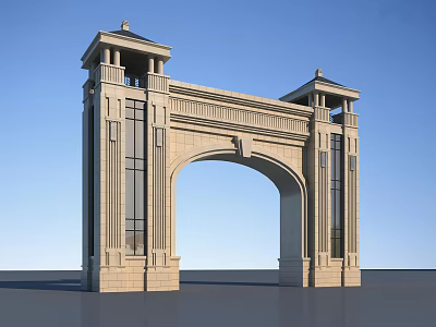 Classical Arched Entrance Gate With Stone Columns And Decorative Details On Both Sides 3d model