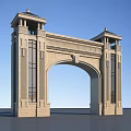 Classical Arched Entrance Gate With Stone Columns And Decorative Details On Both Sides