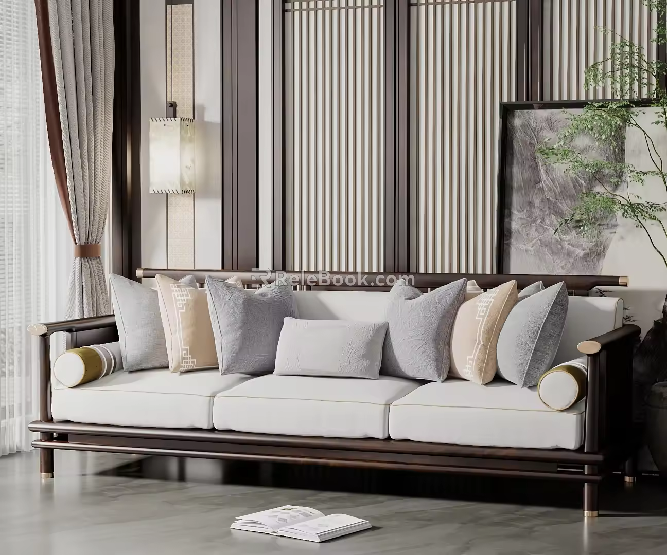 New Chinese-style Three-person Sofa Three-person Sofa 3d model